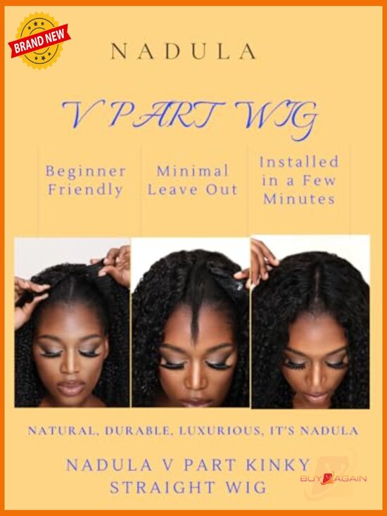 Kinky Straight V Part Wig Human Hair Glueless Drawstring 150% Density 16inch main image 5